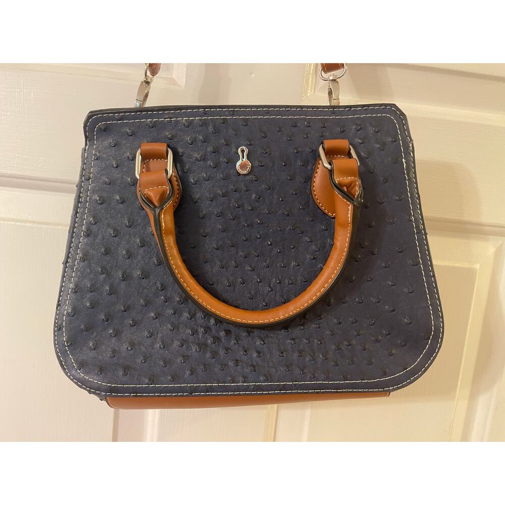 Blue London Fog Faux Ostrich Leather Satchel Bag